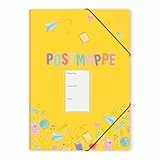 KONVINIT Postmappe A4 Schule - aus extra starkem Kunsstoff Robust und Langlebig Eckspannmappe mit Gummizug Dokumentenmappe mit Motiv für Büro und Schule Aesthetic Schreibwaren,Gelb