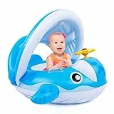 Peradix Wal Baby Schwimmring mit Sonnendach, Schwimmhilfe für Kleinkinder 9-36 Monate (Blau)