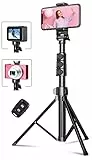 CIRYCASE 142cm Handy Stativ, Erweiterbarer All-in-One Selfie Stick Stativ mit Bluetooth Fernbedienung, Smartphone & Kamera Stative Kompatibel mit iPhone, Galaxy, Perfekt für Selfies/Videoaufnahmen