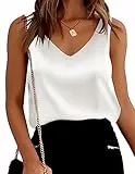 Ekouaer Damen Satin Top V Ausschnitt Oberteil Spaghettiträger Top Sexy Sommer Shirt,Weiß,XL