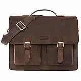 LEABAGS Leder Aktentasche Herren & Damen I Echtleder Laptoptasche bis 15 Zoll I Umhängetasche mit Schultergurt I Schultertasche I Messenger Bag I Arbeitstasche I Lehrertasche I Nature Dunkelbraun