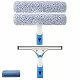 Mitclear Fensterreiniger Set(25cm), Silikon-Fensterabzieher + Mikrofaser-Fensterwischer, 2-in-1 Fensterputzer, Professionelles Fensterreinigungsset für Bad, Dusche, Fenster, Glas, Spiegel, Auto