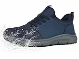 ZIGSAM Herren Schuhe Slip-On Sneaker Wasserfeste Leichte Atmungsaktiv Bequeme Walking-Freizeitschuhe Fitness Sportschuhe Hand Free,Blau 44EU