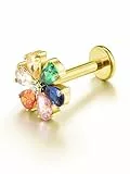 PiercingJak 16G Titan Helix Piercings Gold bunte Zirkonia Blume Innengewinde Lippenpiercing Labret Medusa Monroe Ohr Klein Tragus Stud Piercing Stäbe Stecker 8mm