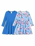 PATPAT Kleinkind Mädchen Kleid Set Langarm, Kind Kleid Einschulung, Packung mit 2 Kleider Mädchen Festlich mit Schmetterlingsmuster für Geburtstag, Party, Bankett, Hochzeit, Urlaub, Tiefblau Gr.99-104