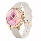 TOOBUR Smartwatch Damen Klein, 37mm AMOLED-Display Schrittzähler Uhr Rund, Smart Watch Android und iOS Kompatibel, Fitness Uhr mit Herzfrequenz- und Kalorienmonitor, Beige