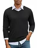 iClosam Pullover Herren mit V Ausschnitt Winter Strickpullover Baumwoll Langarmpullover Pulli Rippstrick Gestrickter Sweater Regular Fit Herrenpullover,Schwarz,2XL