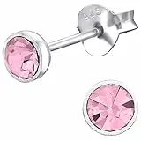 JAYARE Kinderohrringe Silber 925 Mädchen Ohrstecker - 4 mm helles rosa - Kinder Ohrringe mit runden Zirkonia Kristallen