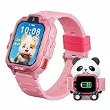 OKYUK T17 Smartwatch Kinder, 4G Kinder Smartwatch mit GPS & Videoanruf, SOS Notruf, Sprachchat, SMS, Schulmodus,Spiele & Panda-Ladestation, Kinderuhr für Mädchen und Junge (Rosa)