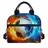 SCRAWLGOD Fire Football Lunchbox für Jungen, 8–12/6–8 Jahre, isolierte Lunchtasche für Kinder, für die Schule, kleine Lunchtasche, Kühltasche, Lunchbox, mit Tasche, Picknick-Speisenwärmer