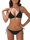 Ocean Blues Damen Halterneck Bikini Set – Triangel Top mit herausnehmbaren Pads, Brazilian Bikinihose im klassischen Schnitt, Schwarz, Größe M