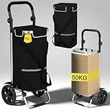 AMHANCIBLE Einkaufstrolley, Einkaufswagen mit Kühlfach, 50 Liter, 3in1klappbar Trolley, Einkaufstasche mit Rollen, Handwagen, Tasche abnehmbar, Schwarz EHSC01BK