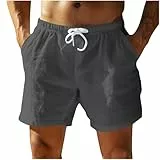 Guhmomh Shorts Herren Sommer Baumwolle Kurze Hosen Freizeithose Sommerhose Sporthose Badehose Atmungsaktiv Leicht Laufhose Casual Strand BaggyJogginghose Wanderhose Bermuda Sommershorts Dunkelgrau L