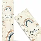 GRAVURZEILE Messlatte für Kinder aus Holz - Regenbogen Blau Design - mit Namen für Kinderzimmer - Skala misst 80-140 cm - Größe 20 x 70 x 2 cm - Geschenk zur Geburt für Mädchen & Jungen