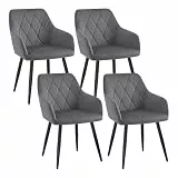 WOLTU 4er Set Esszimmerstühle mit Armlehne Rückenlehne, für Esszimmer Wohnzimmer Küche, Bequeme Küchenstühle gepolstert mit Samtbezug, Metallbeinen, Dunkelgrau