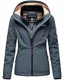 MARIKOO Designer Damen Übergangs Jacke leicht gefüttert Kapuze kurz B659 [B659-Erdbeer-Dusty-Blue-Gr.M]