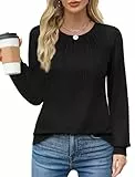 WIHOLL Pullover Damen Elegant Langarmshirt Rundhals Tunika Locker Sweatshirts Langarm Oberteil Tshirt Herbst Winter Schwarz XXL