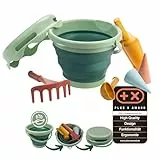 Schildkröt® 7in1 Sand Toys Set in Bio-Qualität: Innovatives Sand-Spielset mit 6 Werkzeugen aus Zuckerrohr zum Graben, Formen, Sieben und Rechen, Faltbarer 3 Liter Eimer
