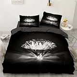 LANSHAN Bettwäsche 135x200 Schwarz Bettbezug Diamanten Bettwäsche-Sets Mikrofaser, 1 Bettbezüge und 2 Kissenbezüge 80x80 cm, Bettwaesche 3 Teilig Mit ReißVerschluss