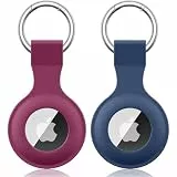 【2 STÜCK】 Wanme Hülle für Apple AirTag Anhänger mit Schlüsselanhänger, AirTags Silikon Tragbar Keyring Abdeckung, Schutzhülle für Apple AirTag Case Tracker (Rosarot+Marineblau)