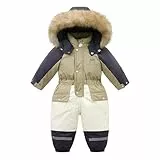 JiAmy Schneeanzug Kinder, Jungen Mädchen Skianzug Kleinkinder Baby Winter Overall mit Kapuze Fleece-gefüttert für 1-2 Jahre