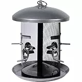 dobar® XXL Futtersäule Ganzjahresfütterung hängend - Vogelfutterspender mit Dual-Silo - Futterstation aus Metall zum Hängen - Vogelfuttersäule Sämereien/Nüsse - 20 x 20 x 32 cm - Grau