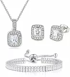 FDEETY FDEETYQuadratisch Smaragd Schmuckset Halskette Ohrringe Armband Kristall Zirkonia Damen Schmuck Elegant Klassisch