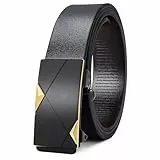 LEACOOLKEY Gürtel für Herren, Leder-Ratschengürtel mit automatischer Schnalle, verstellbarer Herrengürtel 33 mm, für Herren, Kleid, Jeans, C-Schwarz mit Gold, fit waist size below 37”