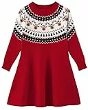 AIDEAONE Weihnachten Kostüm für Mädchen Strickkleid X-Mas Pullover Kleid Rot