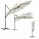 SONGMICS Sonnenschirm, Ampelschirm, 300 cm, UPF 50+, Gartenschirm, um 360° drehbar, Neigungswinkel stufenlos verstellbar, mit Kurbel, Kreuzfuß, cremeweiß GPU074Y10