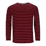 modAS Herren Shirt Bretonisches Streifenshirt - Ringelshirt Streifenshirt Langarmshirt mit Streifen aus Baumwolle in Blau/Rot Größe 52