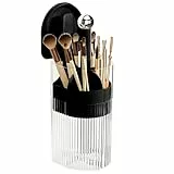 YIEZI Make-up-Pinselhalter, Einhandbedienung zum Öffnen/Schließen, abgedeckter Organizer, transparent, wasserdicht, staubdicht, für Schminktisch, Badezimmerarbeitsplatte, Schwarz-Silberne Kugel