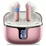 Bluetooth Kopfhörer, Kopfhörer Kabellos Bluetooth 5.3 mit 4 ENC Noise Cancelling Mic, Kabellose Kopfhörer HiFi Stereo Tiefbass Wireless Earbuds 40Std, IP7 Wasserdicht Ohrhörer LED Anzeige Rosa Glod