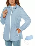 Rapbin Damen Regenjacke Leicht Wasserdicht Atmungsaktiv Jacken Windjacke Faltbare Dünne Regenmantel Himmelblau M