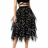 Montrestar Damen Tüll Röcke, A-Linie Hoher Taillierter Rock, High Low Layered Puffy Röcke, Elegant Unregelmäßiger Tüllrock Lang Sommerrock, Mehrschichtiger Mesh Rock für Abschlussball Karneval