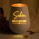 Windlicht Glas mit Gravur Schön DASS es Dich gibt Teelichthalter matt weiß Geschenkidee liebevoll Deko Kerzenhalter modern Geschenke für Frauen Geburtstagsgeschenk für Frauen Freundin Mama Schwester