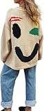 Awayhall Wohlfühl-Strickpullover, farbenfroher, lockerer Damen-Pullover mit Rundhalsausschnitt, lässige, Bequeme Pullover-Oberteile für Paare (Multi Coloured face,L)