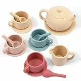 15 Teile Teeservice Kinder Lebensmittelecht Silikon Kinderküche Zubehör Puppengeschirr Spielgeschirr Teeparty Spielküche Rollenspiele Kinderzimmer-Deko Geschenk für ab 3 Jahren