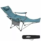 #WEJOY 2-in-1 Campingstuhl Faltbar mit Fußstütze, Gepolstert Liegestuhl mit Verstellbarer Rückenlehne, Relaxsessel Liege mit Getränkehalter, Liegestuhl für Outdoor Camping Cyan