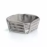 blomus -DELARA- Brotkorb S aus verchromtem Stahl, Taupe, Baumwoll-Stofftasche, trendiges & modernes Design, vielseitig nutzbar, hochwertige Verarbeitung (H / B / T: 9,5 x 21 x 21 cm, Taupe, 63667)