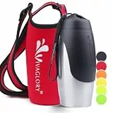 VIVAGLORY hundetrinkflasche & wasserflaschenhalter mit Schultergurt-Kombi, Hunde Trinkflasche & Wasserflaschenhalter für Unterwegs, Trinkflasche Edelstahl mit Wasserflaschenträger, 750ml, Rot