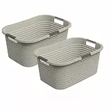 Rotho Country 2er-Set Wäschekorb 40l, Kunststoff (PP) BPA-frei, 40l (58.0 x 38.9 x 25.1 cm) (Beige)