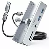 ORICO USB Hub 3.0 Mit SD/TF Kartenleser - 5 in 1 Verteiler Mit 2 USB-A Ports, 3.5 mm Audio, 5Gbps - Clip-Typ Splitter Mit Stromversorgungsanschluss Für Monitore, Desktop