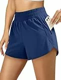 Damen Sport Shorts Laufhose Sommer Kurze Hose Yoga Shorts Schnell Trocknend Fitness Shorts Gym Jogging Training Sporthose für Damen mit Taschen Marine-M