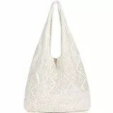 WantGor Häkeltaschen, Strand Mesh Tragetasche Damen Umhängetasche Einkaufstasche Lässige Reisetaschen Tasche faltbar Hobo Taschen (Beige-Aprikose)