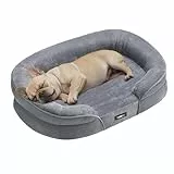 Feandrea Hundebett, Hundekissen, für mittelgroße Hunde, 76 x 51 x 18 cm, orthopädisch, wasserdichte Innenschicht, erhöhte Ränder, Abnehmbarer, waschbarer Bezug, rutschfest, hellgrau PGW281G01