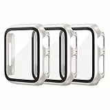 EDIMENS 3-Stück Hartes PC-Gehäuse mit Hartglas Glas Displayschutz Voller Ultradünner Puffer Schutzhülle Kompatibel mit Apple Watch Series 9 8 7 41mm für iWatch Frauen Männer, Sternenlicht
