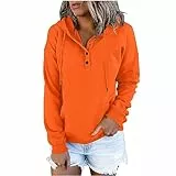 KOG Hoodie Damen Baumwolle Sweatshirt mit Kapuze Einfarbige Hooded Sweatshirt Winter Teenager Mädchen Pullover 2025 Oberteile Fashion Frauen Casual Regular Hoodies Kapuzenpullover Orange L