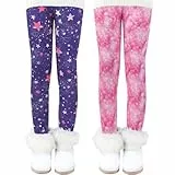 Auranso Thermo Leggings Mädchen Gefütterte Thermoleggings Warme Winter Dick Thermohose für Kinder,2er-Pack Lila Sterne/Rosa Sterne 140-146