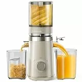 TUUMIIST Entsafter‚ Slow Juicer mit 135MM Extra Großem Einfüllschacht, Entsafter Gemüse Obst Testsieger anwendbar Ganzes Obst und Gemüse, Leicht zu Reinigen, Hohe Saftausbeute, BPA-Frei, Milchtee-Grau